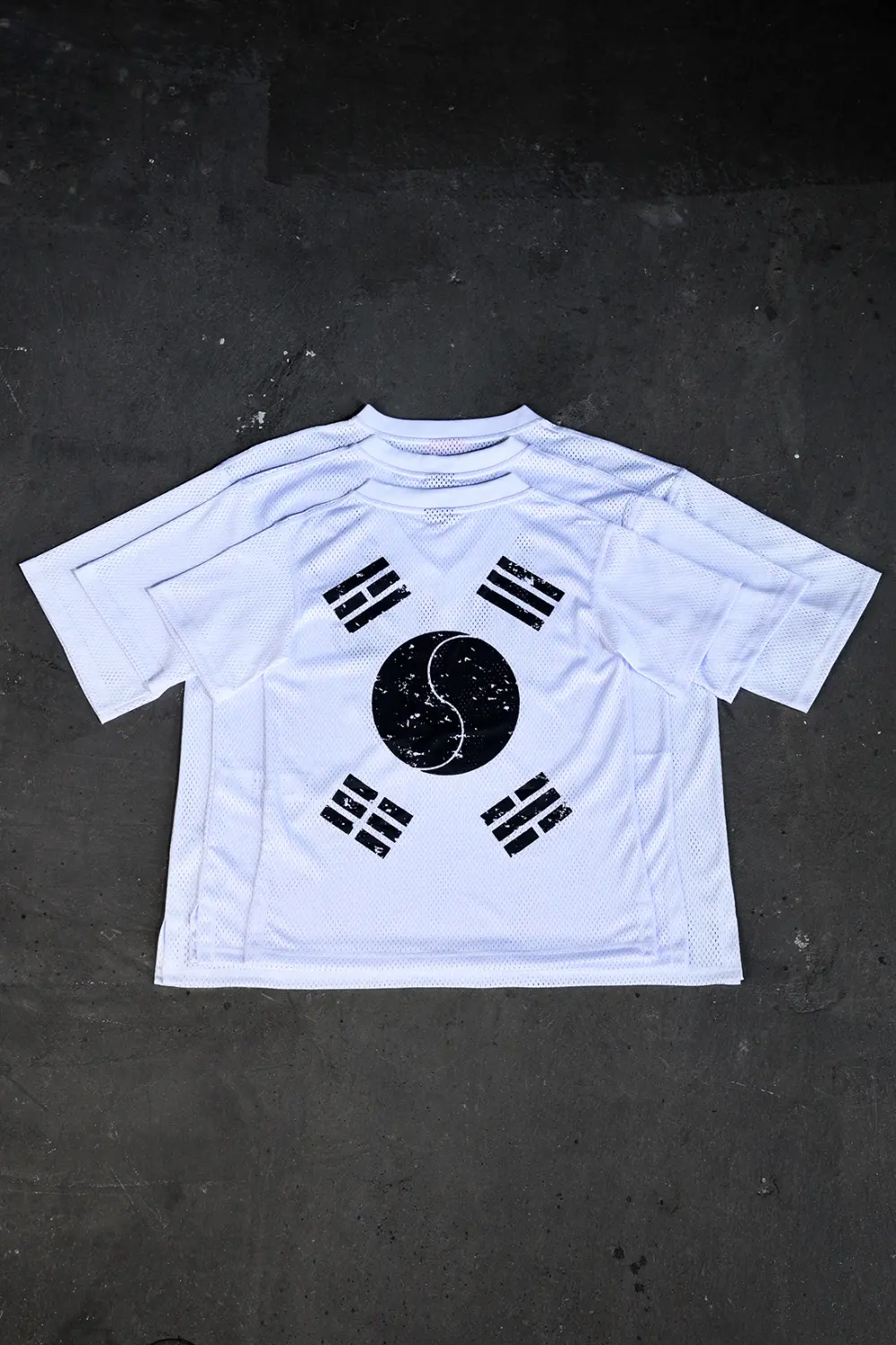 BYTHER Korean Flag V-Neck Mesh Short-Sleeve T-Shirt White Detail