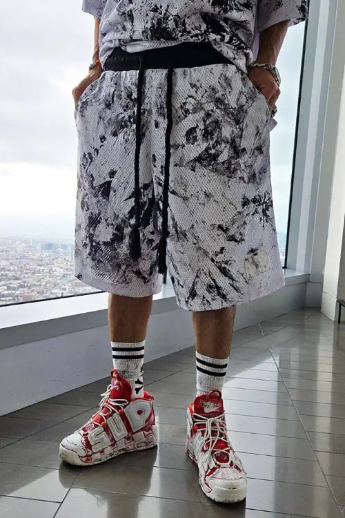 ByTHeR Rough Paint Korean Flag V-Neck Mesh Cut-Off Sleeveless Top White