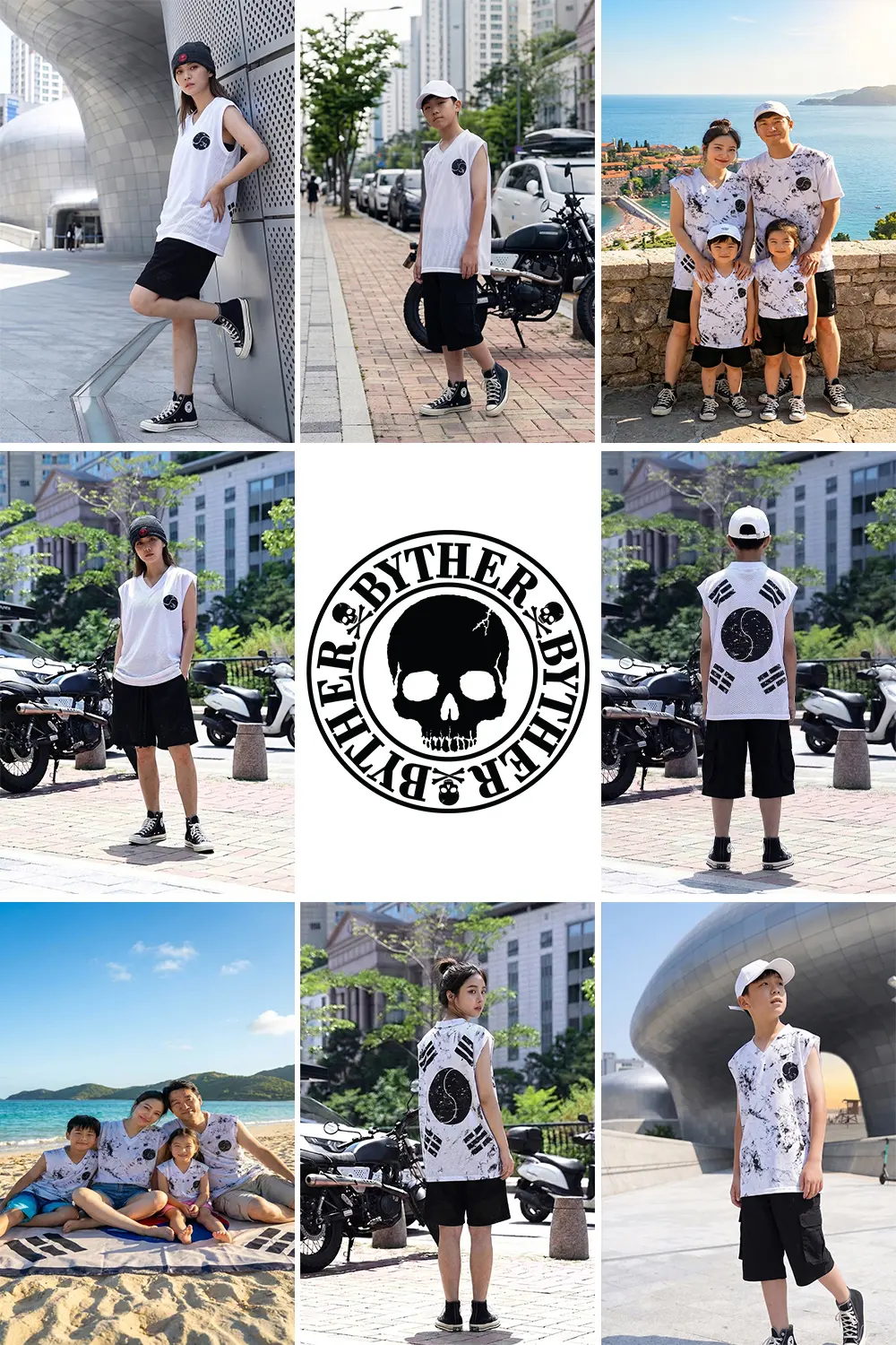 BYTHER Rough Paint Korean Flag V-Neck Mesh Cut-Off Sleeveless Top White Detail