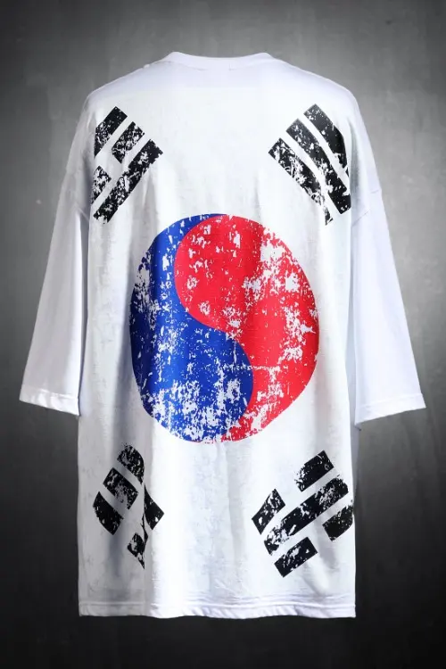 ByTheR Rough Painted Korean Flag Loose Fit Short Sleeve T-Shirt White Detail