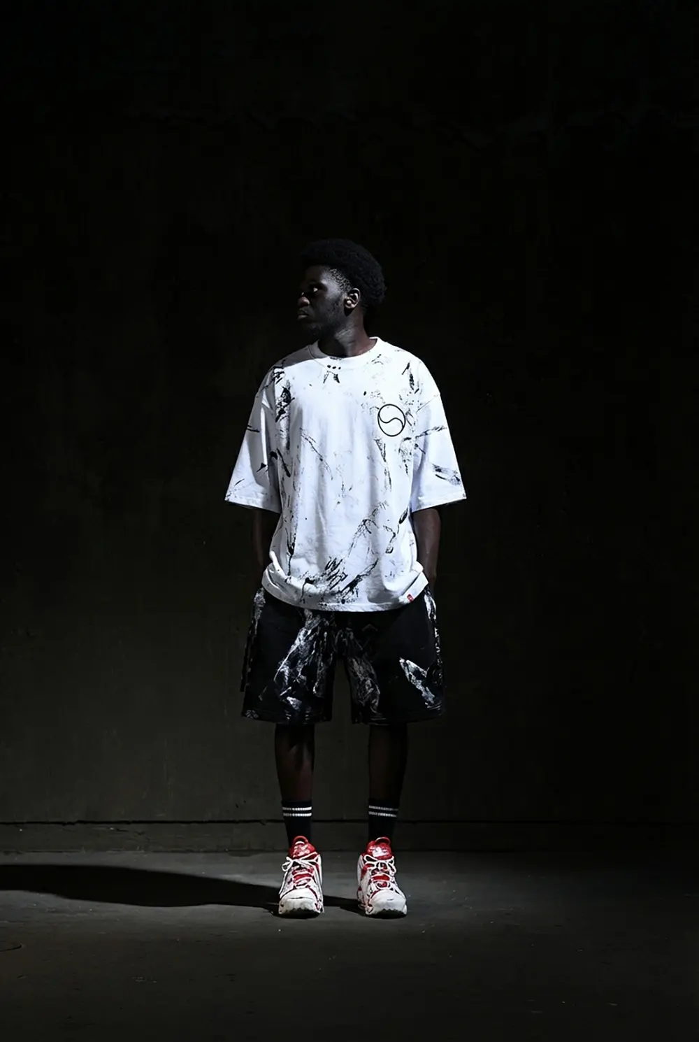 ByTheR Rough Painted Korean Flag Loose Fit Short Sleeve T-Shirt White Detail