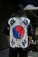 BYTHER Rough-Painted Korean Flag Loose-Fit Black Short-Sleeve T-Shirt