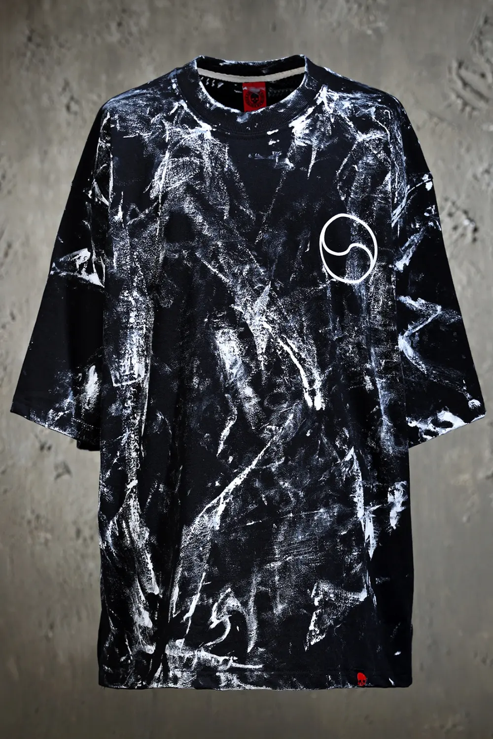 BYTHER Rough-Painted Korean Flag Loose-Fit Black Short-Sleeve T-Shirt Detail