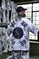 ByTheR Rough Painting Korean Flag Loose Fit Short Sleeve T-Shirt - White