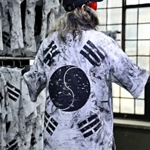 ByTheR Rough Painting Korean Flag Loose Fit Short Sleeve T-Shirt - White