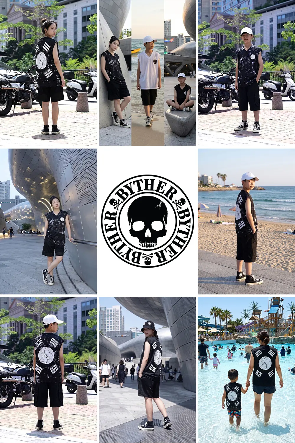 BYTHER Rough Painting Korean Flag V-Neck Mesh Cut-Off Sleeveless Top Black Detail