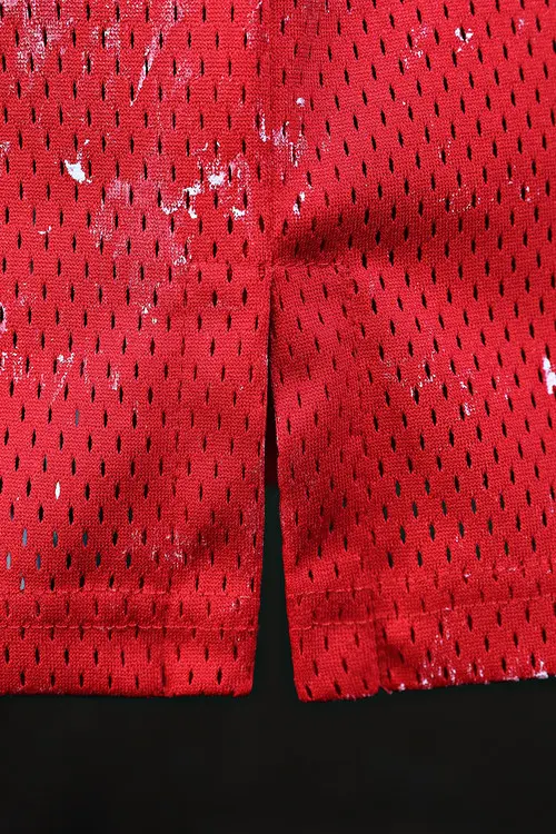ByTheR Rough Painting Taegeukgi V-Neck Mesh Short-Sleeve T-Shirt Red