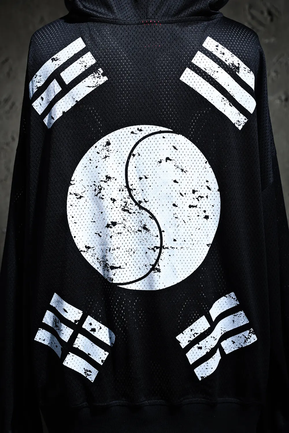 BYTHER Taegeukgi Mesh Hooded Zip-Up Jacket Black Detail