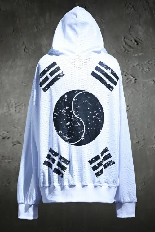 BYTHER Taegeukgi Mesh Hooded Zip-Up Jacket Black Detail