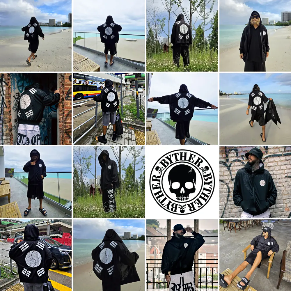 BYTHER Taegeukgi Mesh Hooded Zip-Up Jacket Black Detail
