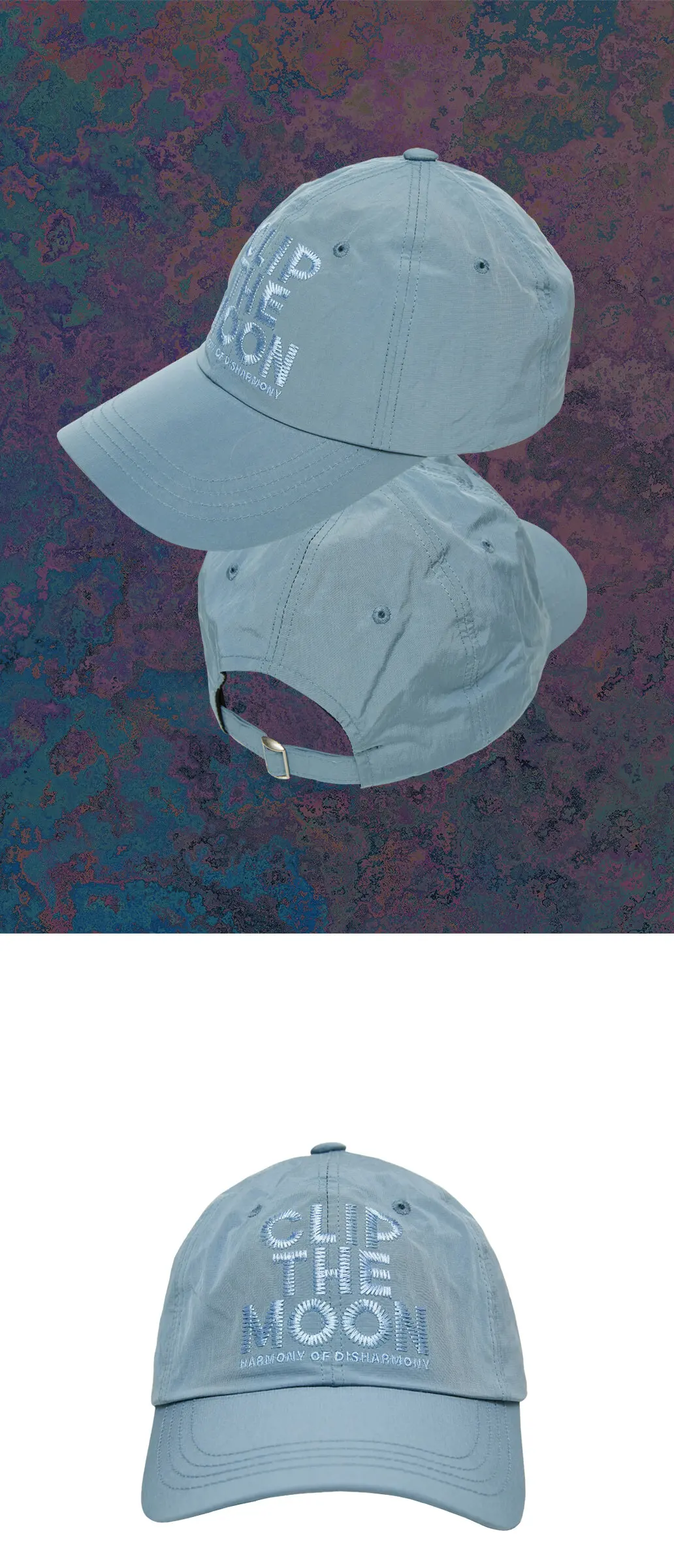 CLIP THE MOON Lunar Harmony Blue Sea Nylon Cap Detail