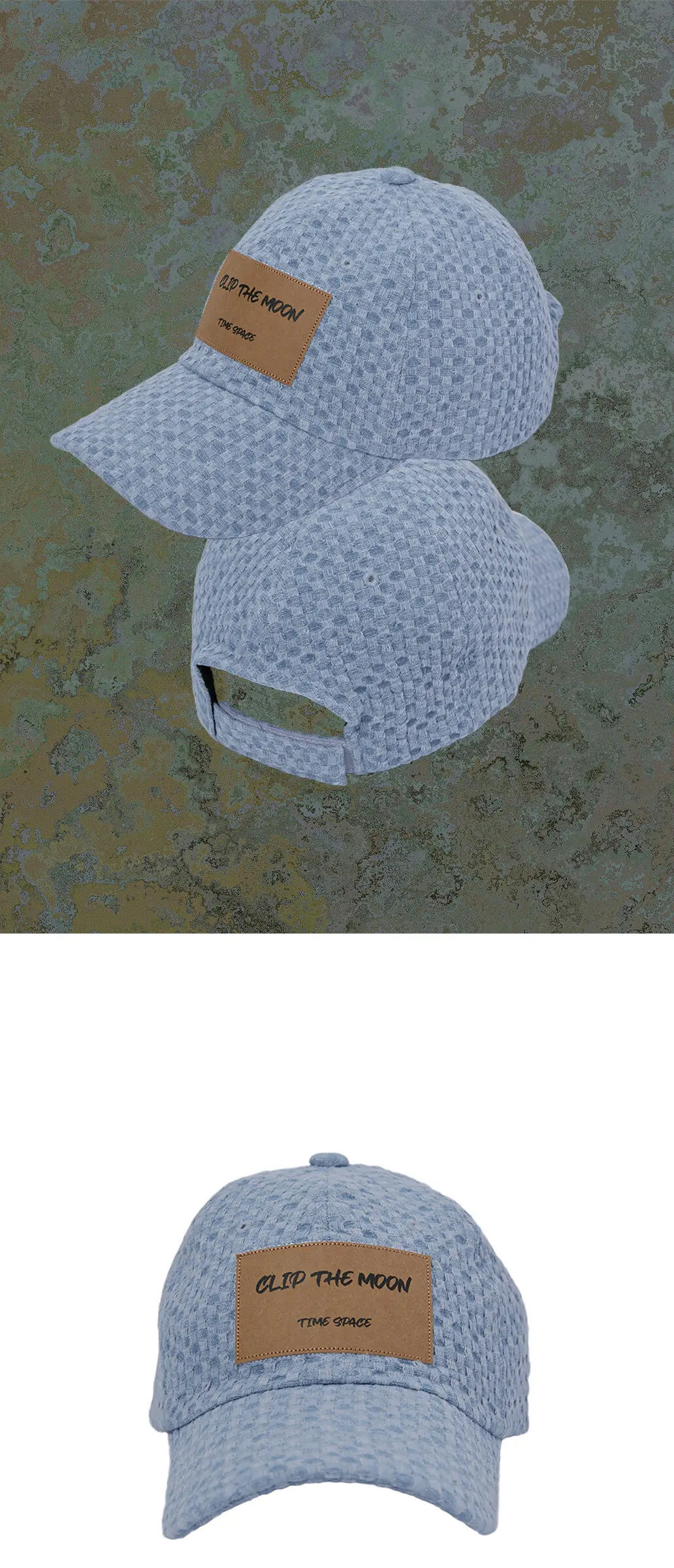 CLIP THE MOON Paper Label Grid Sky Blue Cap Detail