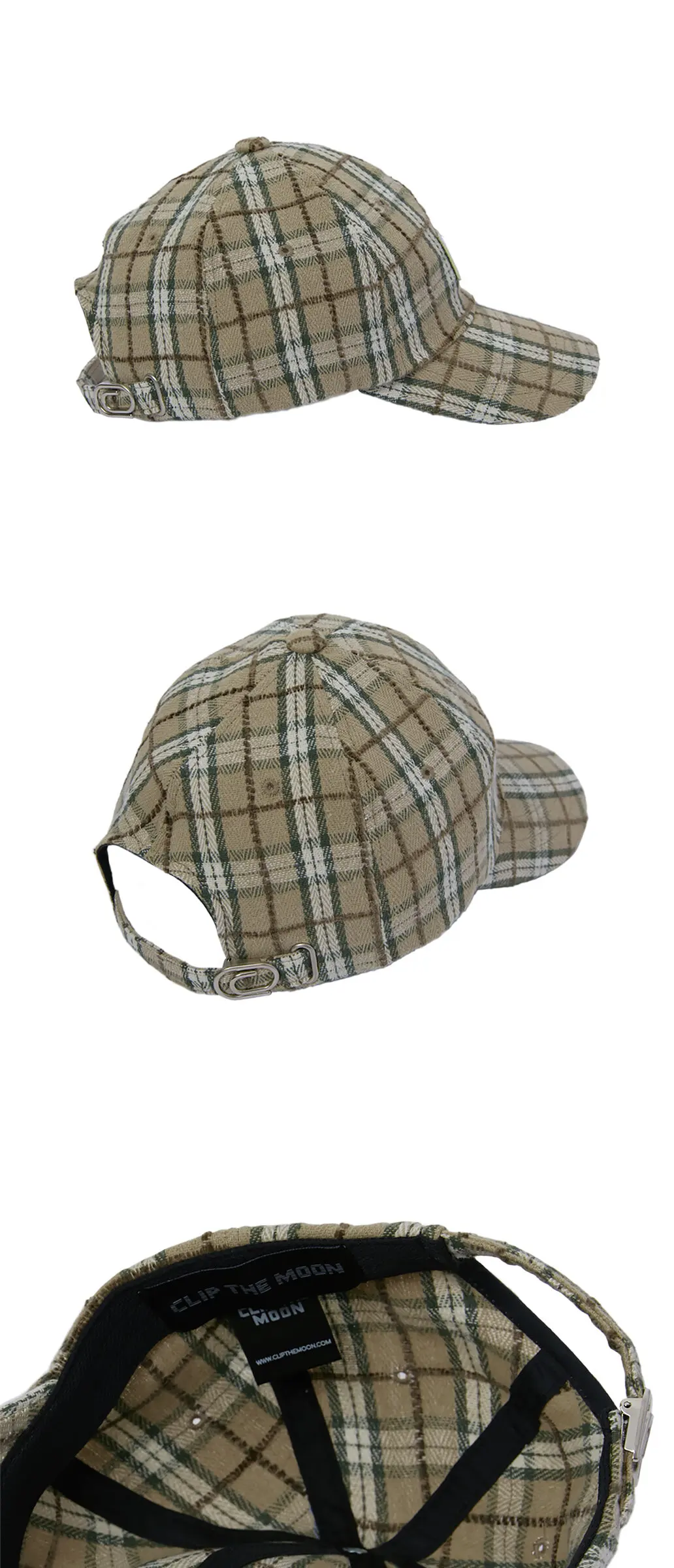 CLIP THE MOON Sign Box Beige Green Check Cotton Cap Detail