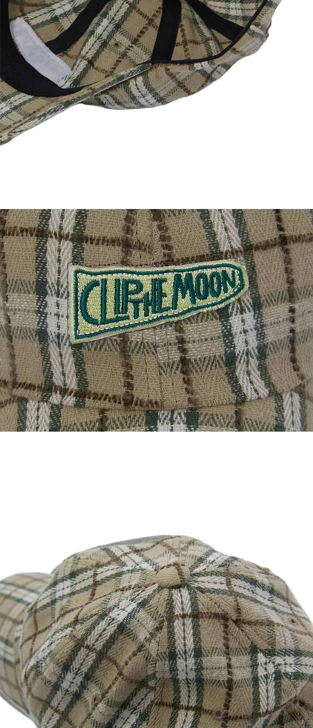 CLIP THE MOON Sign Box Beige Green Check Cotton Cap Detail