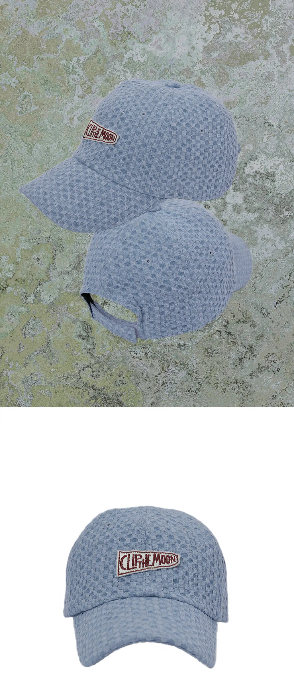 CLIP THE MOON Sign Box Grid Cap Sky Blue Detail