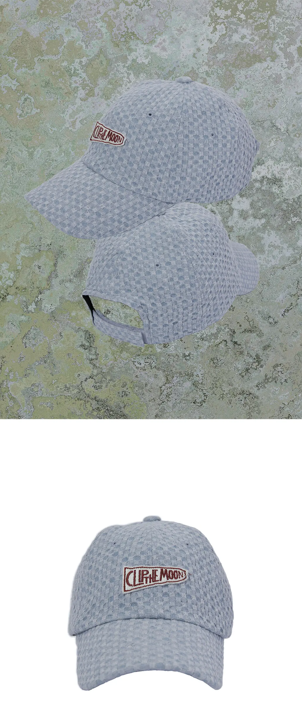 CLIP THE MOON Sign Box Grid Cap Hazy Blue Detail
