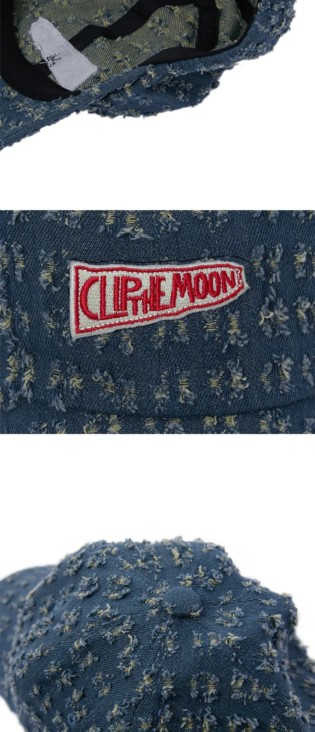 CLIP THE MOON Sign Box Torn Washed Faded Blue Cap Detail