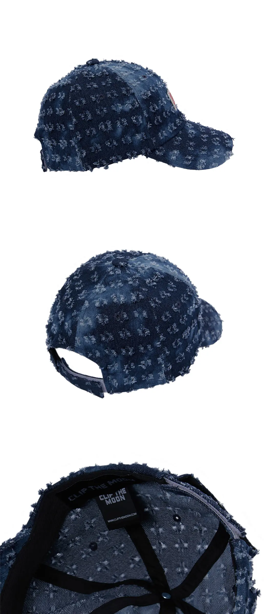 Clip The Moon Sign Box Torn Washed Blue Cotton Cap Detail