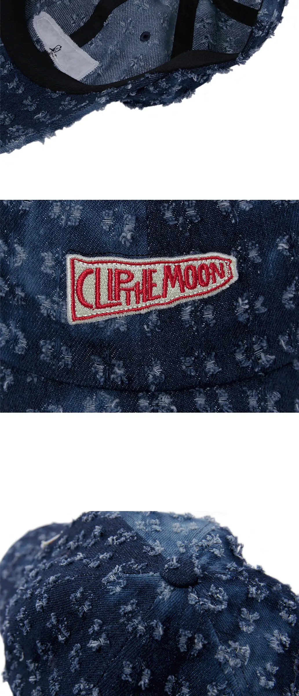 Clip The Moon Sign Box Torn Washed Blue Cotton Cap Detail