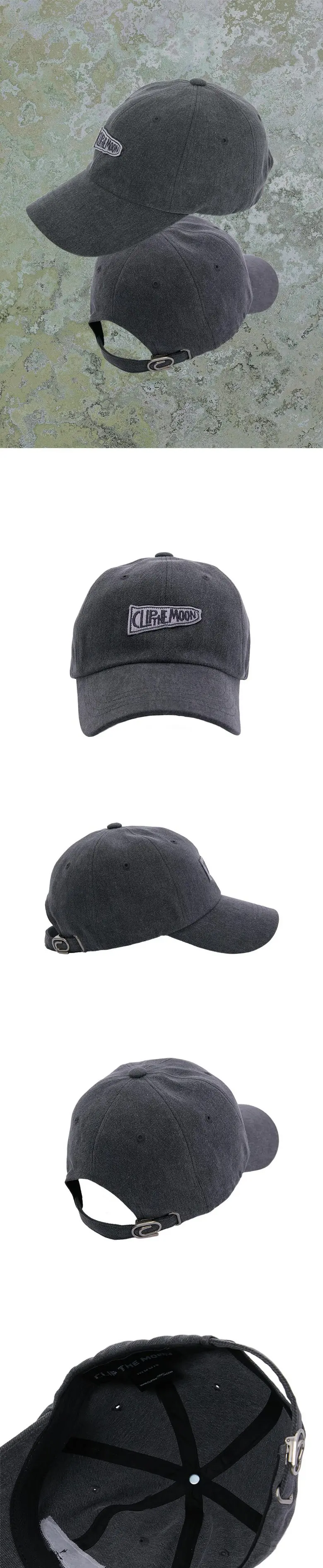 CLIP THE MOON Sign Box Vintage Gray Oversized Baseball Cap Detail