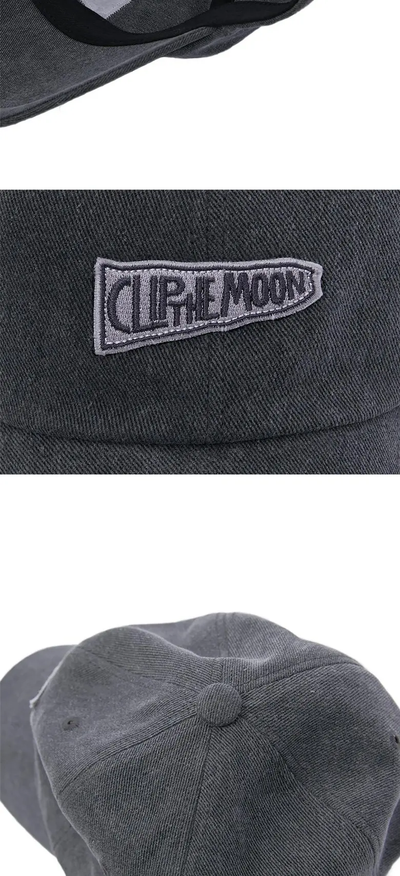 CLIP THE MOON Sign Box Vintage Gray Oversized Baseball Cap Detail