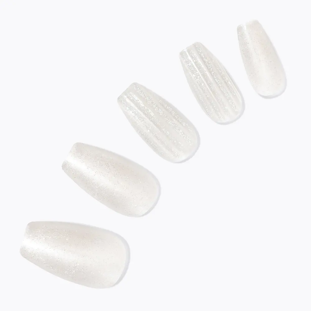 DASHING DIVA Magic Press Glass White Coffin Nail Tips 30 Count