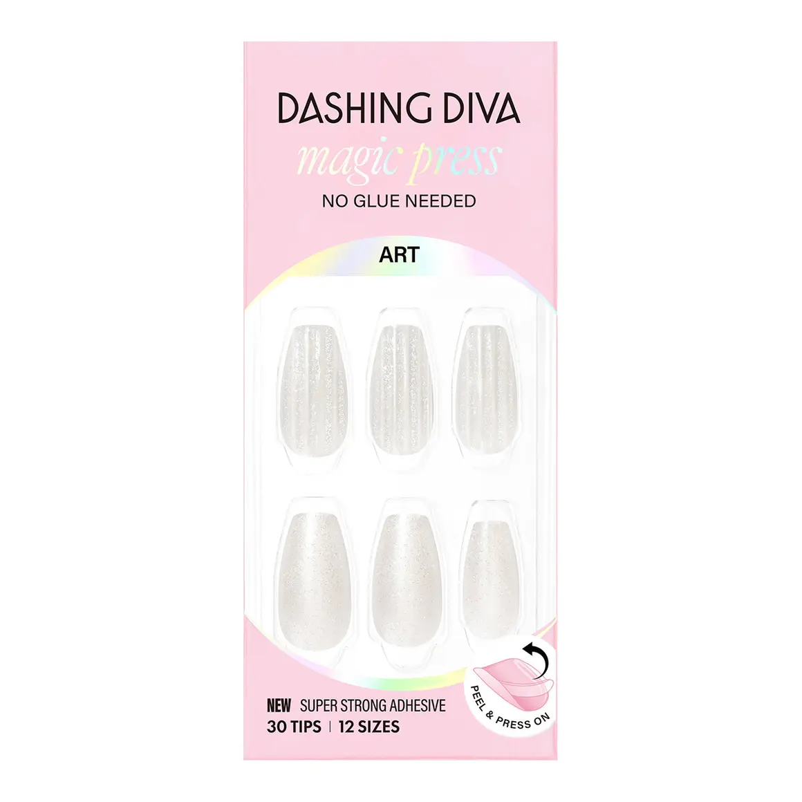 DASHING DIVA Magic Press Glass White Coffin Nail Tips 30 Count
