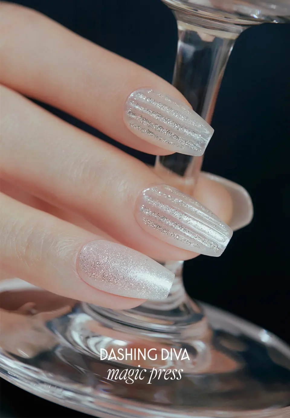 DASHING DIVA Magic Press Glass White Coffin Nail Tips 30 Count Detail