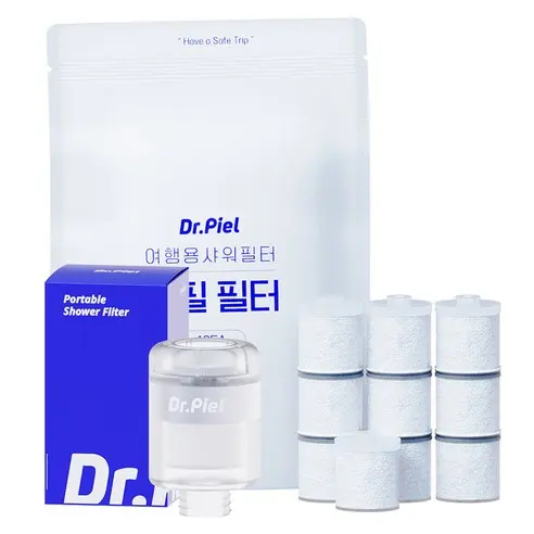 Dr.Piel Portable Travel Shower Filter + 10 Refill Cartridges + Pouch