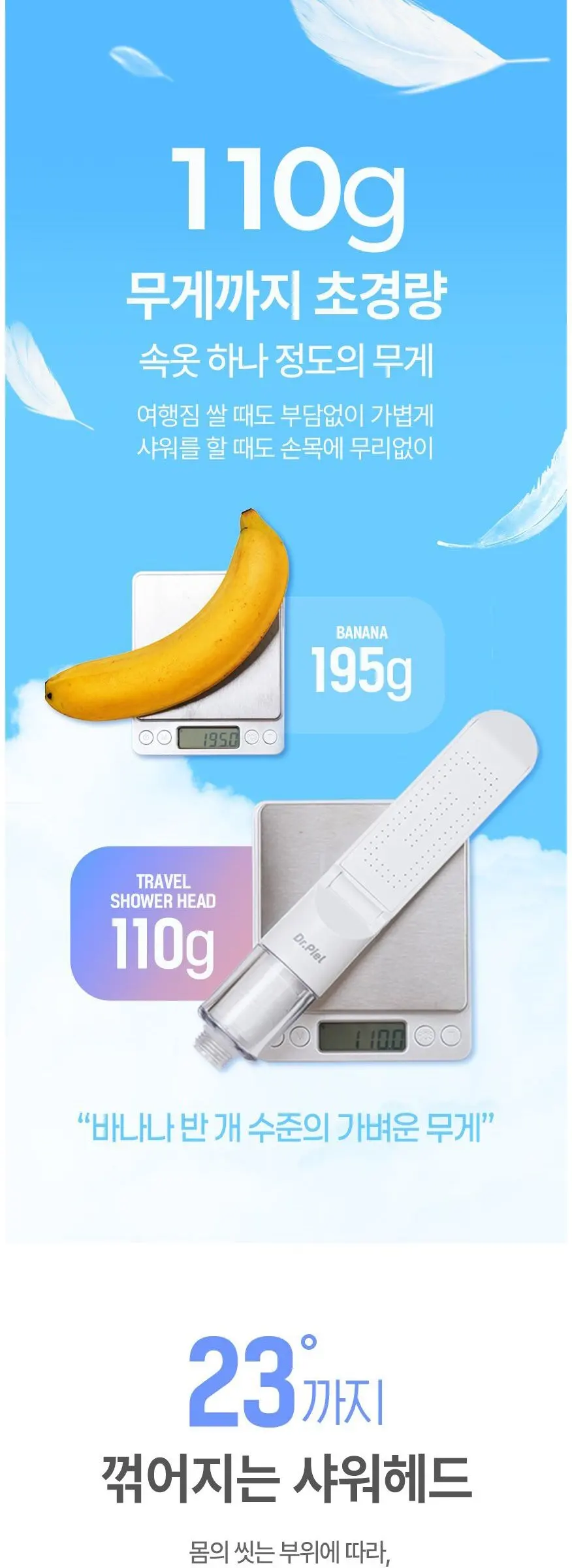 Dr.Piel Travel Shower Head 1pc Pure White (Ultra Slim 3.8cm) Detail