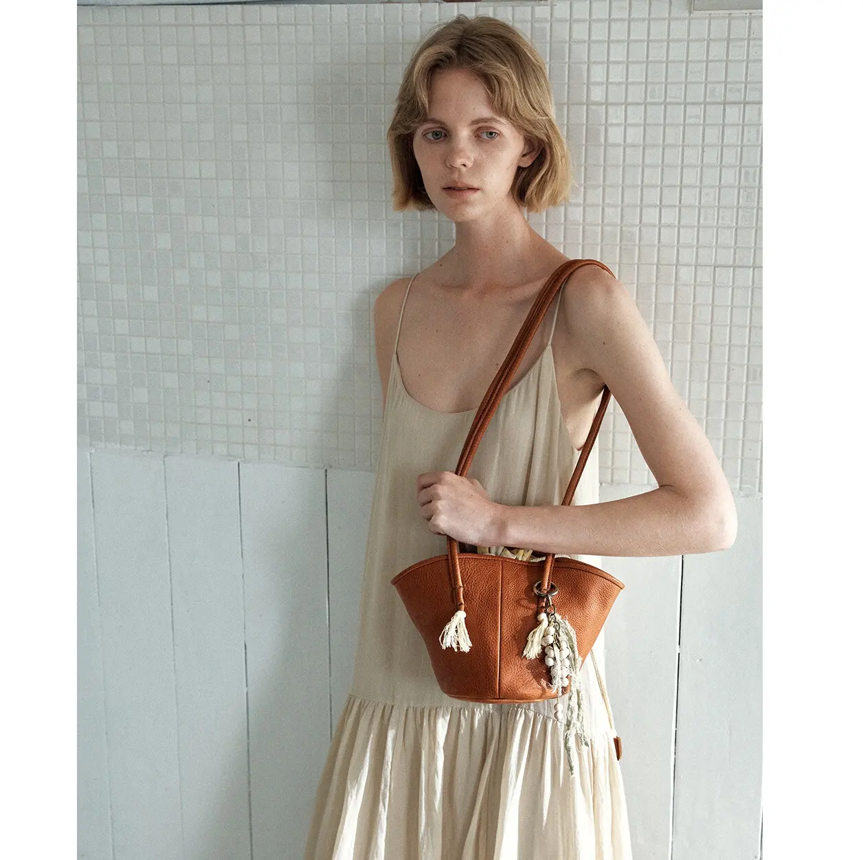 KANO Leather Bucket Shoulder Bag with Tassel Charm - 3 Colors