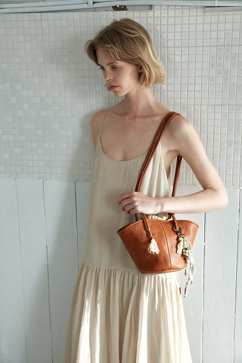 KANO Leather Bucket Shoulder Bag with Tassel Charm - 3 Colors