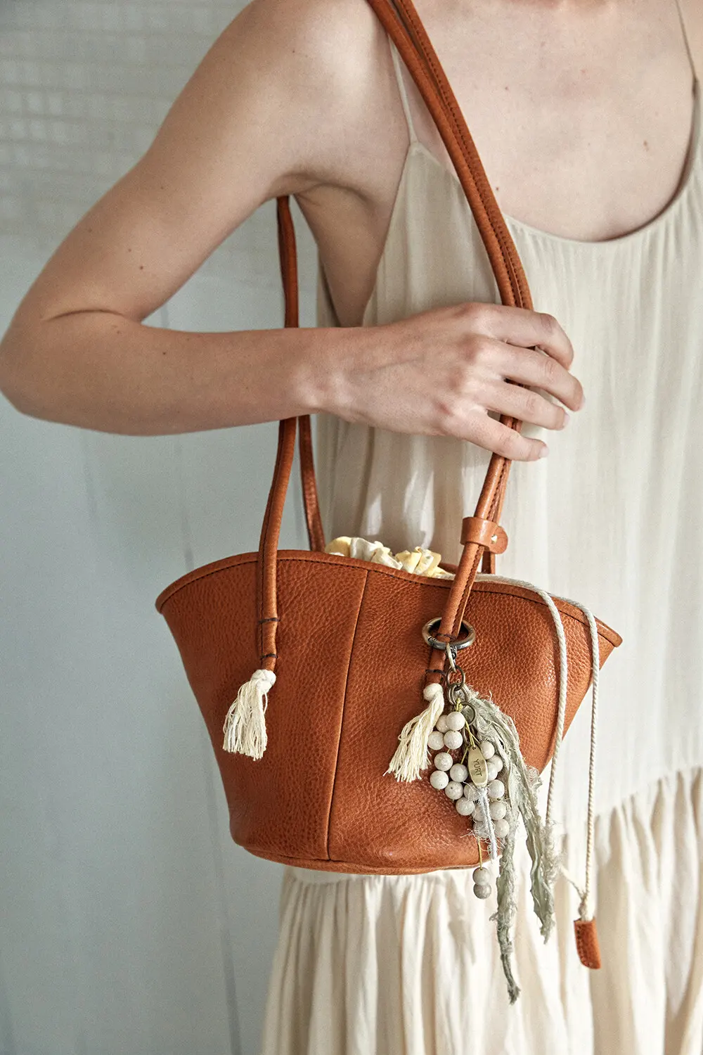 KANO Leather Bucket Shoulder Bag with Tassel Charm - 3 Colors