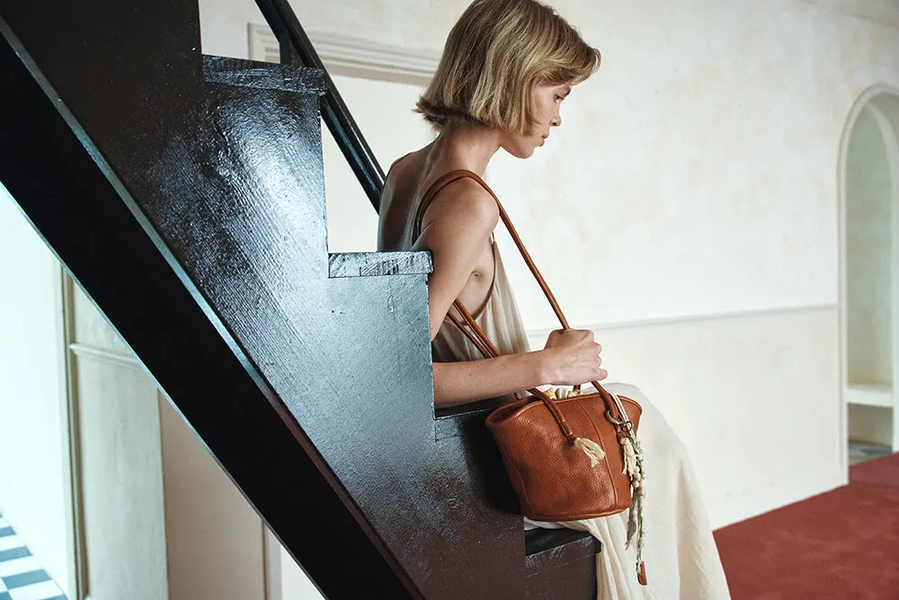 KANO Leather Bucket Shoulder Bag with Tassel Charm - 3 Colors Detail