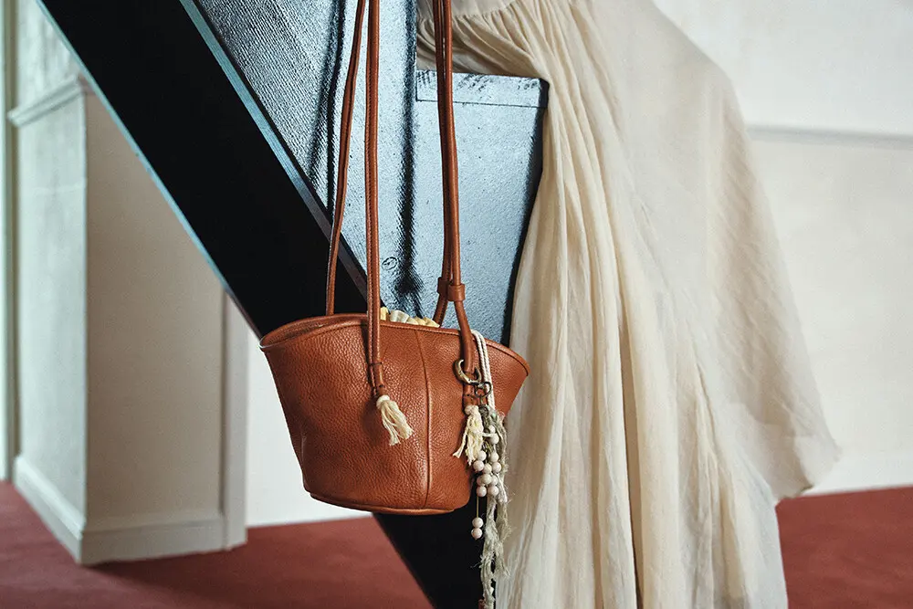 KANO Leather Bucket Shoulder Bag with Tassel Charm - 3 Colors Detail