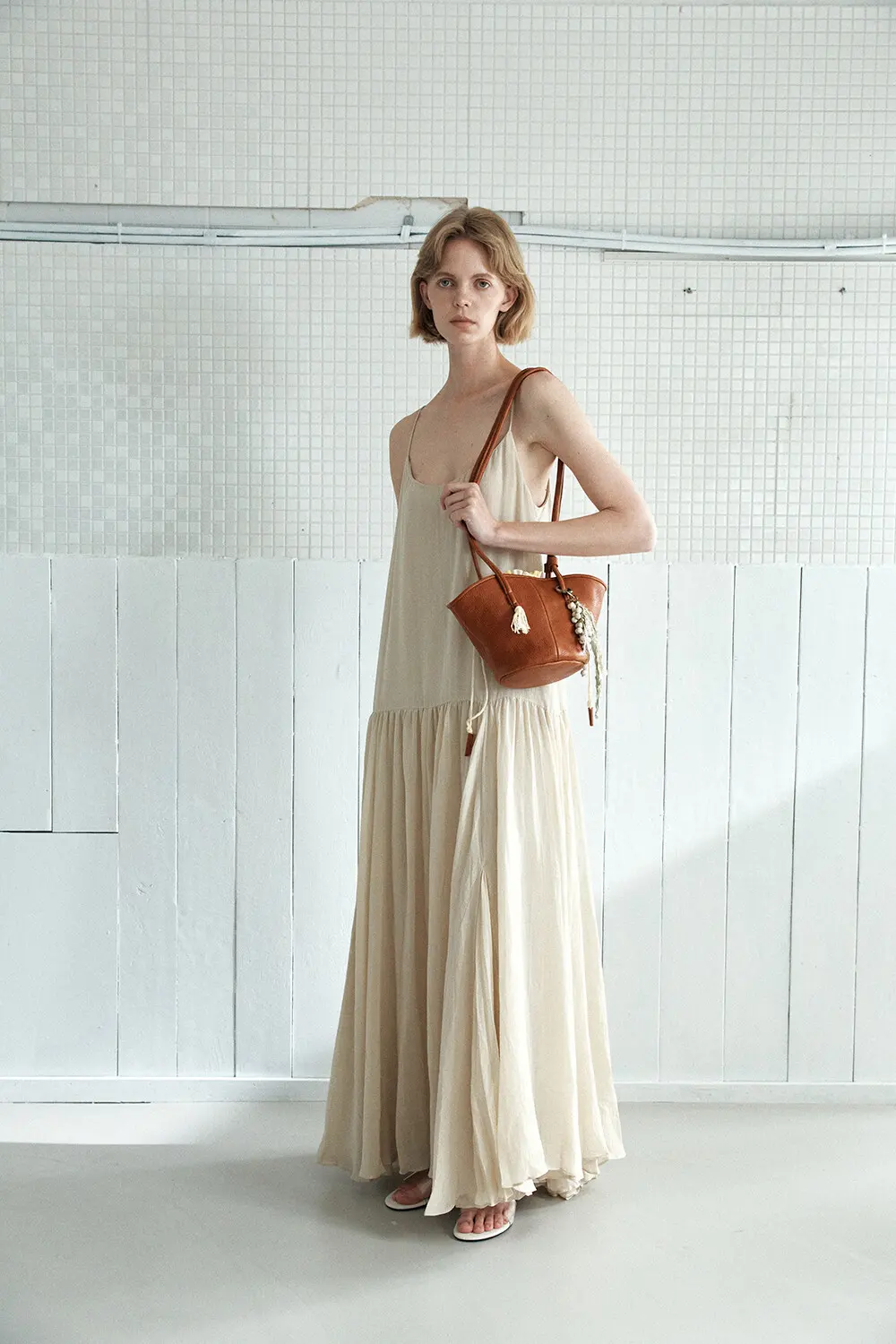 KANO Leather Bucket Shoulder Bag with Tassel Charm - 3 Colors Detail