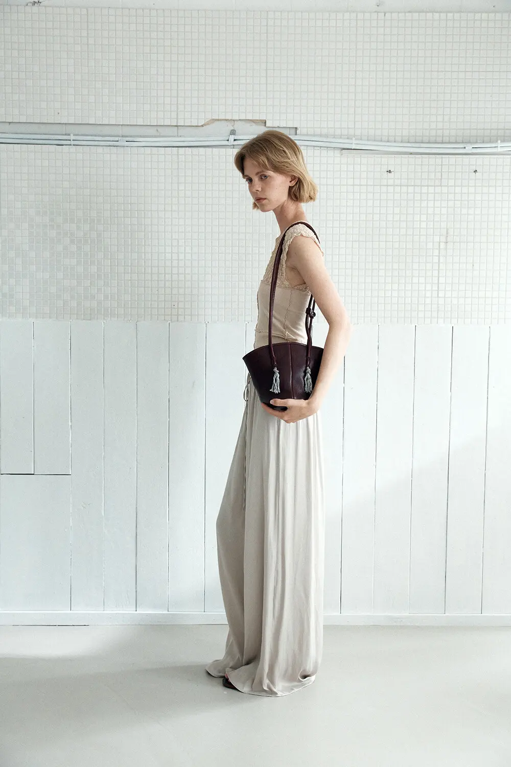 KANO Leather Bucket Shoulder Bag with Tassel Charm - 3 Colors Detail