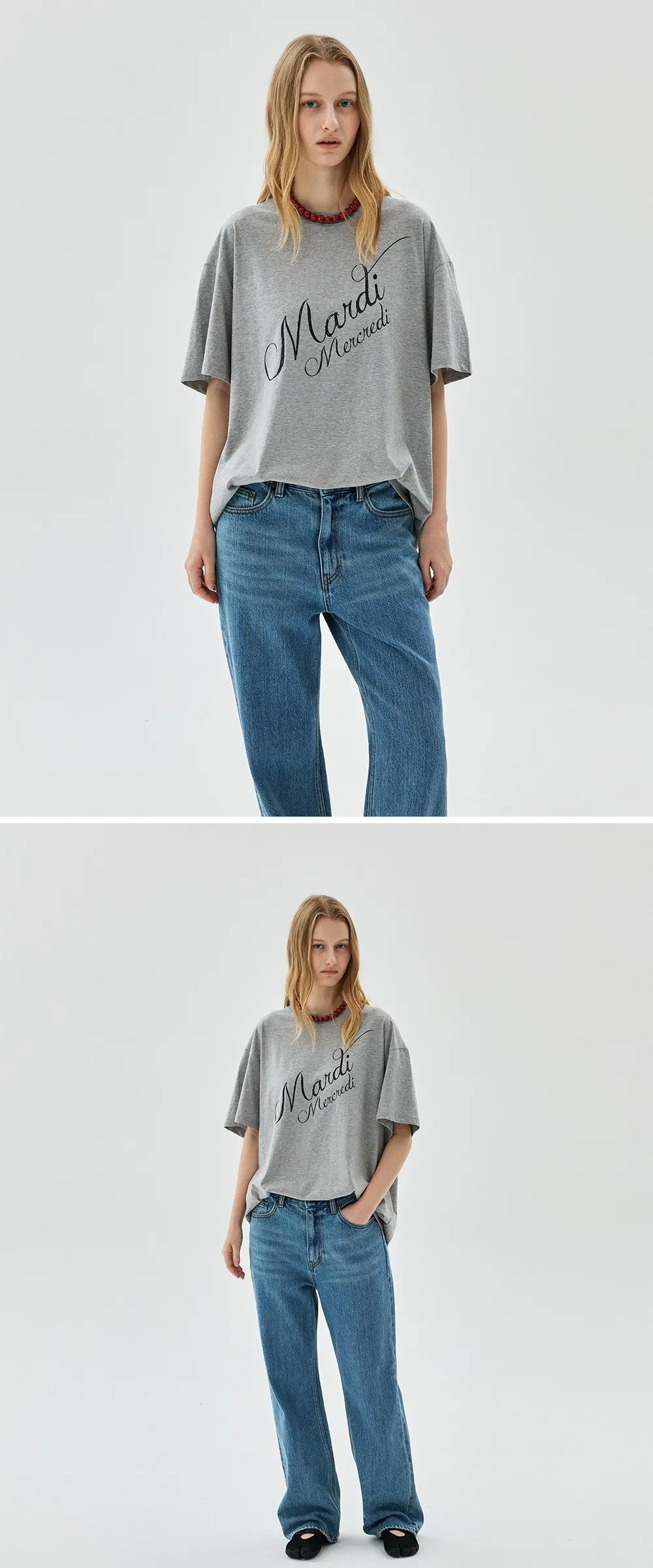 Mardi Mercredi Unisex T-Shirt Script Logo Stacked Detail