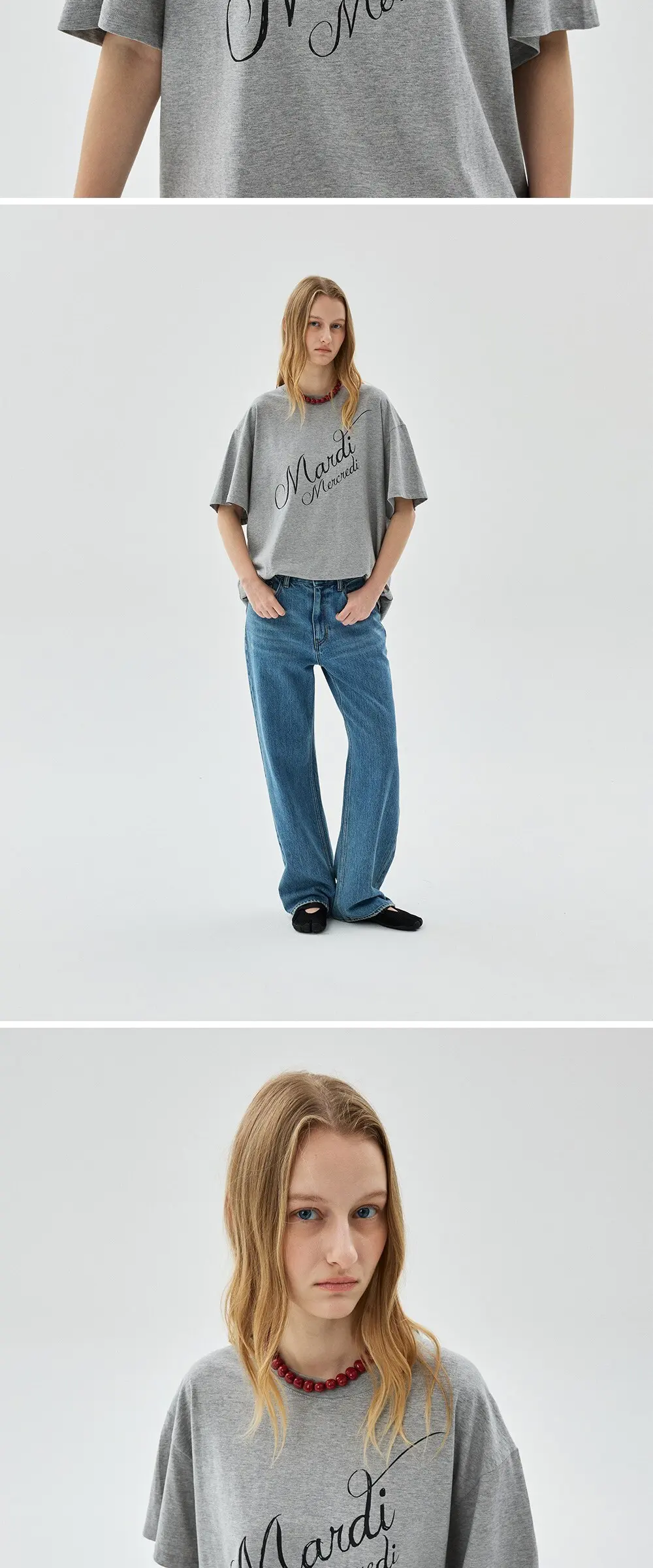 Mardi Mercredi Unisex T-Shirt Script Logo Stacked Detail