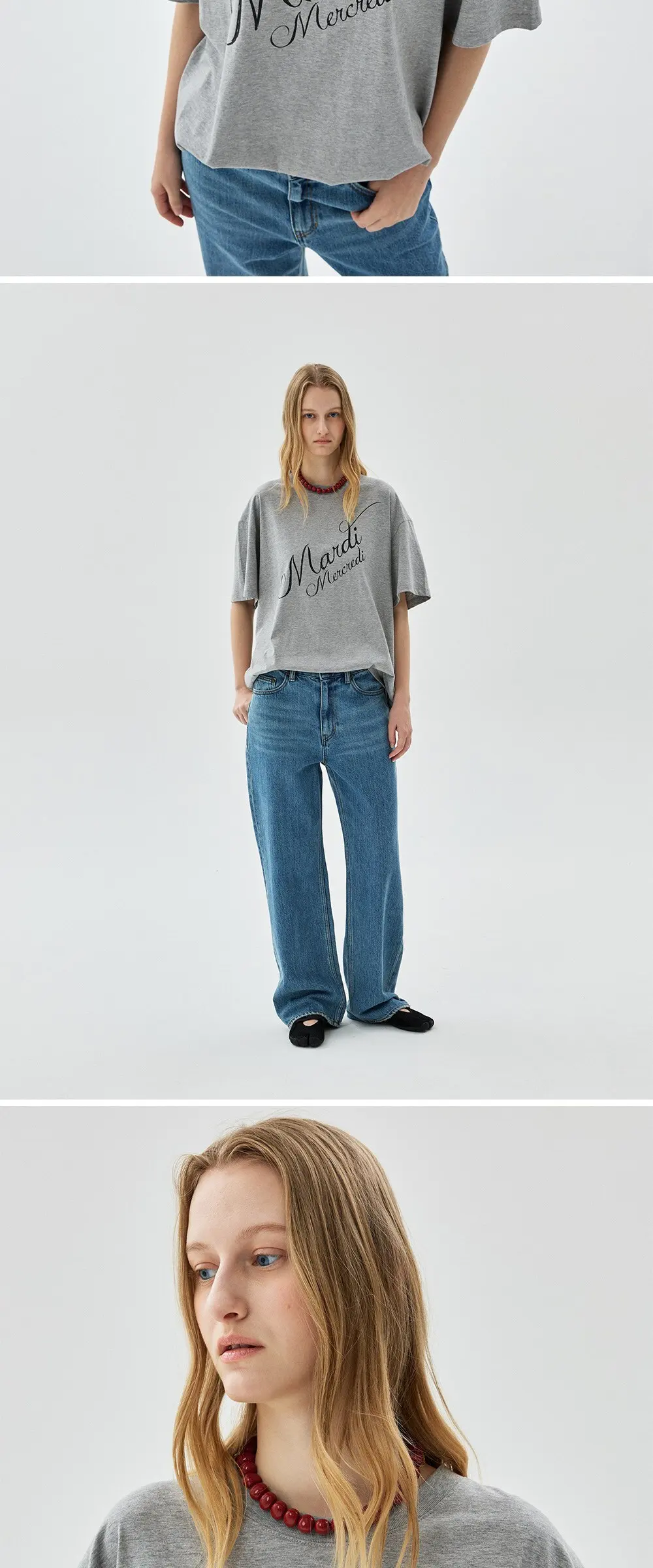 Mardi Mercredi Unisex T-Shirt Script Logo Stacked Detail