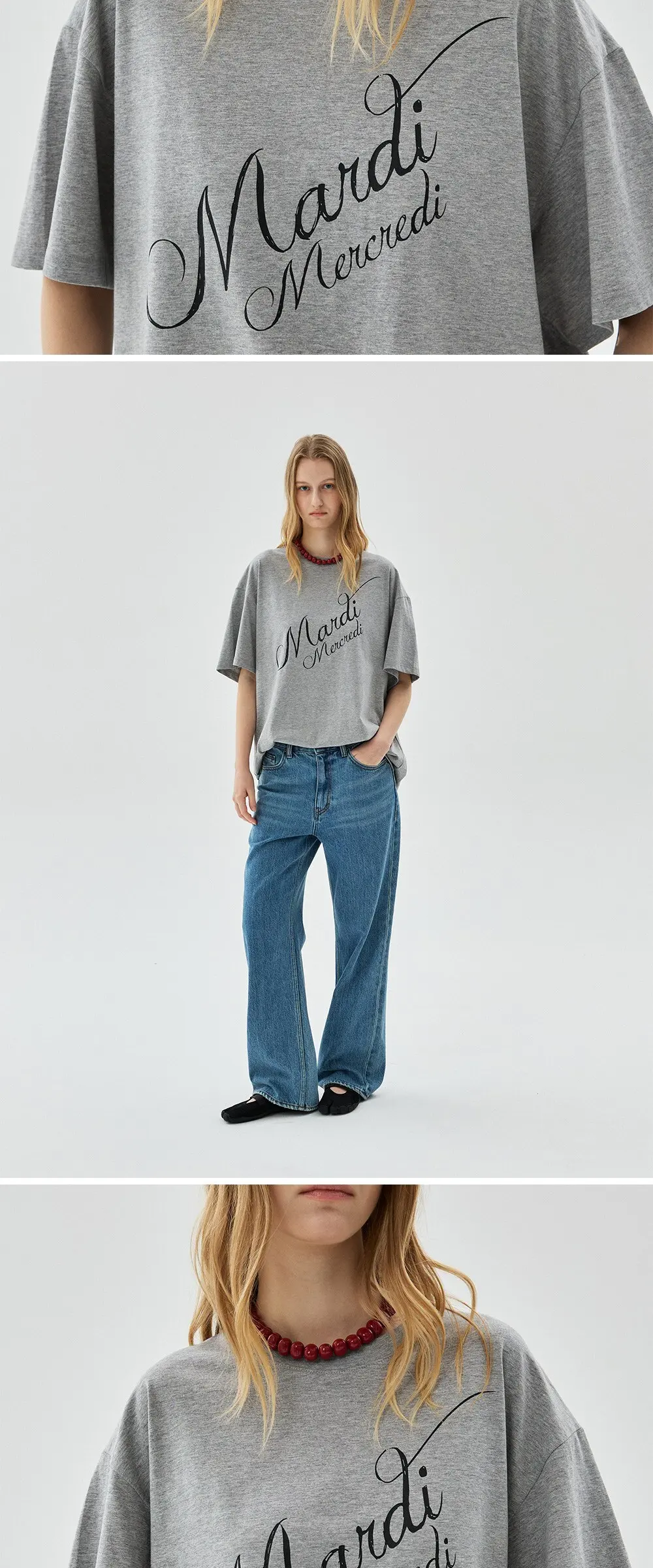 Mardi Mercredi Unisex T-Shirt Script Logo Stacked Detail