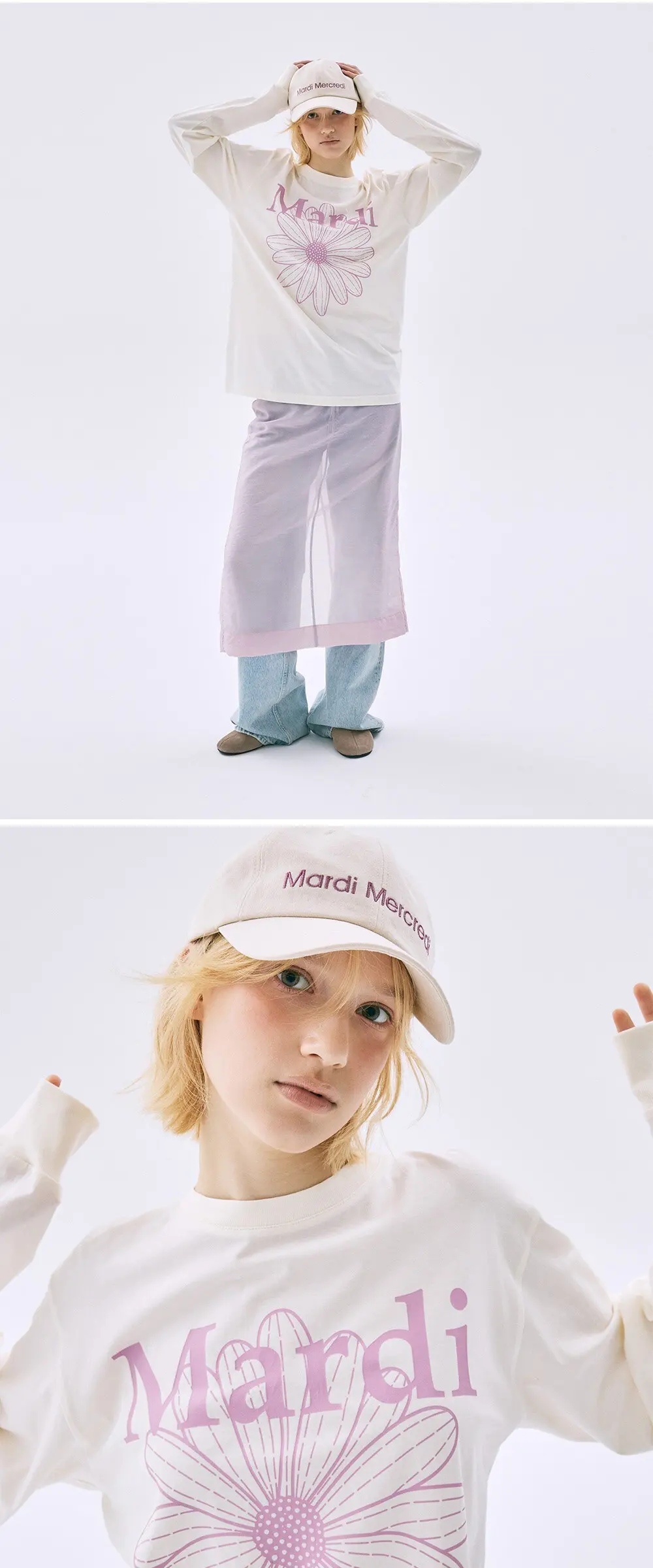 Mardi Mercredi Women's Logo Cotton Baseball Cap Cream/Lilac Detail