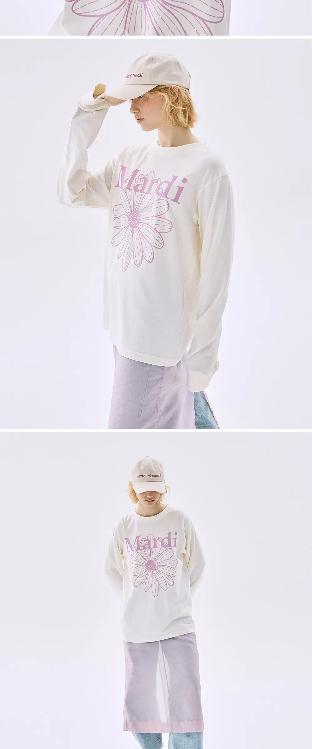 Mardi Mercredi Women's Logo Cotton Baseball Cap Cream/Lilac Detail