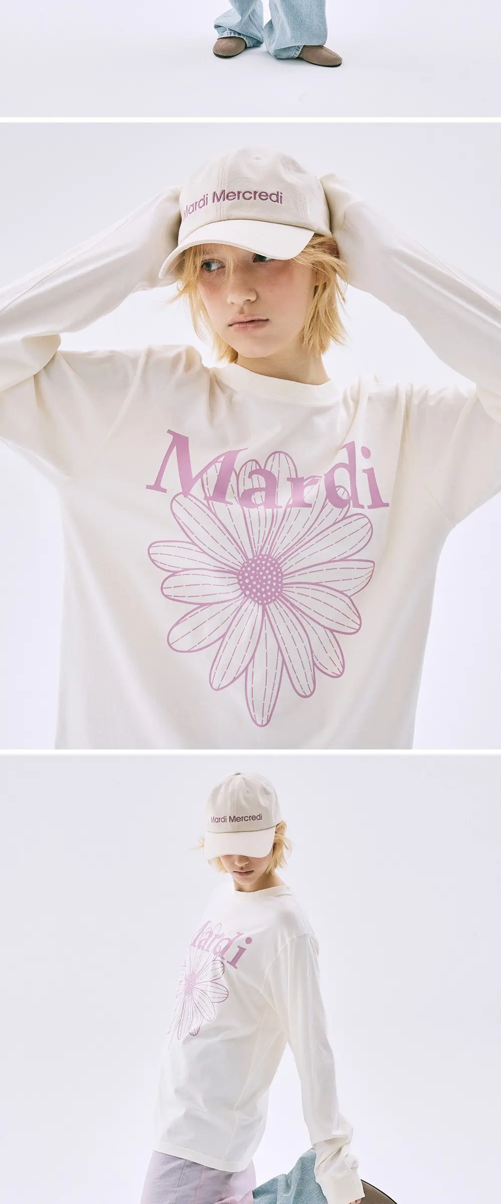 Mardi Mercredi Women's Logo Cotton Baseball Cap Cream/Lilac Detail