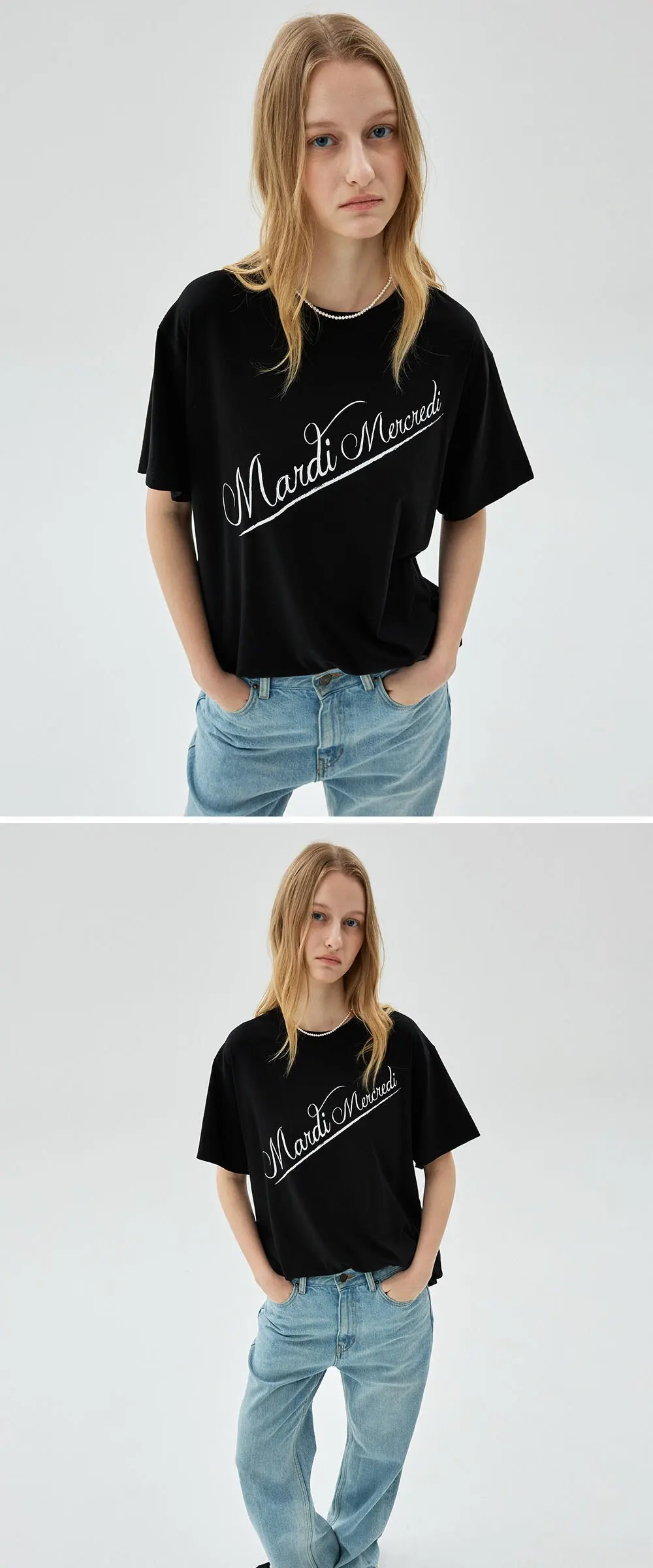 Mardi Mercredi Women's Script Logo Diagonal T-Shirt Detail