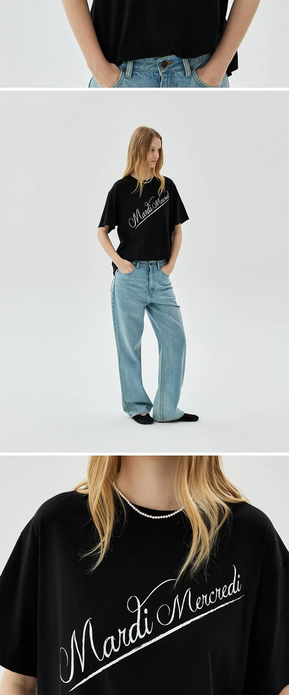 Mardi Mercredi Women's Script Logo Diagonal T-Shirt Detail