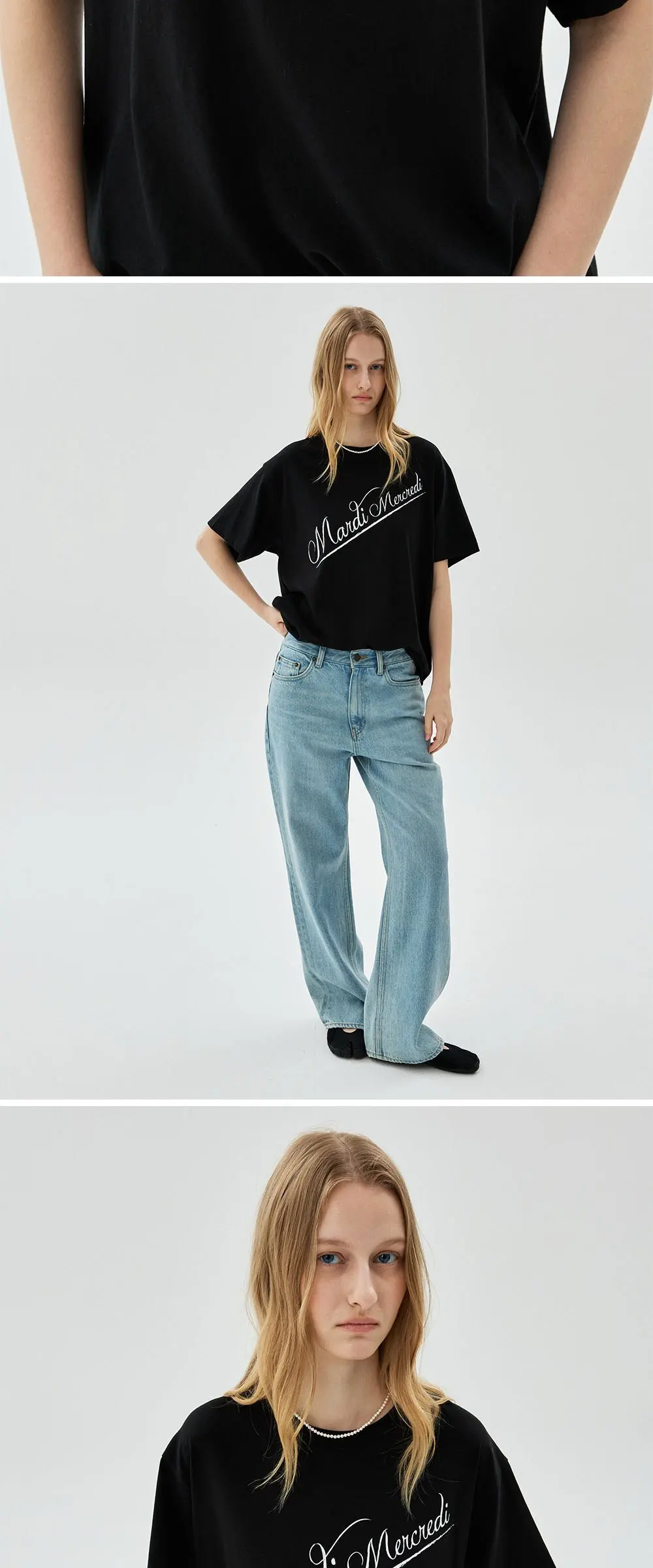 Mardi Mercredi Women's Script Logo Diagonal T-Shirt Detail