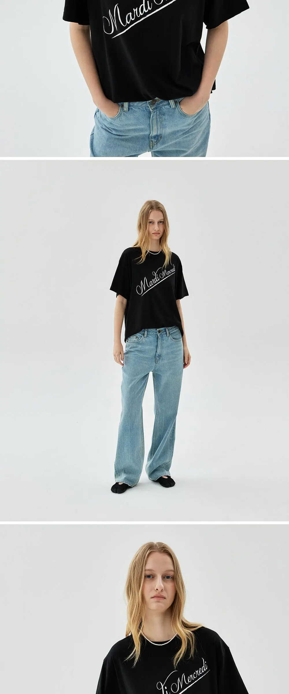 Mardi Mercredi Women's Script Logo Diagonal T-Shirt Detail
