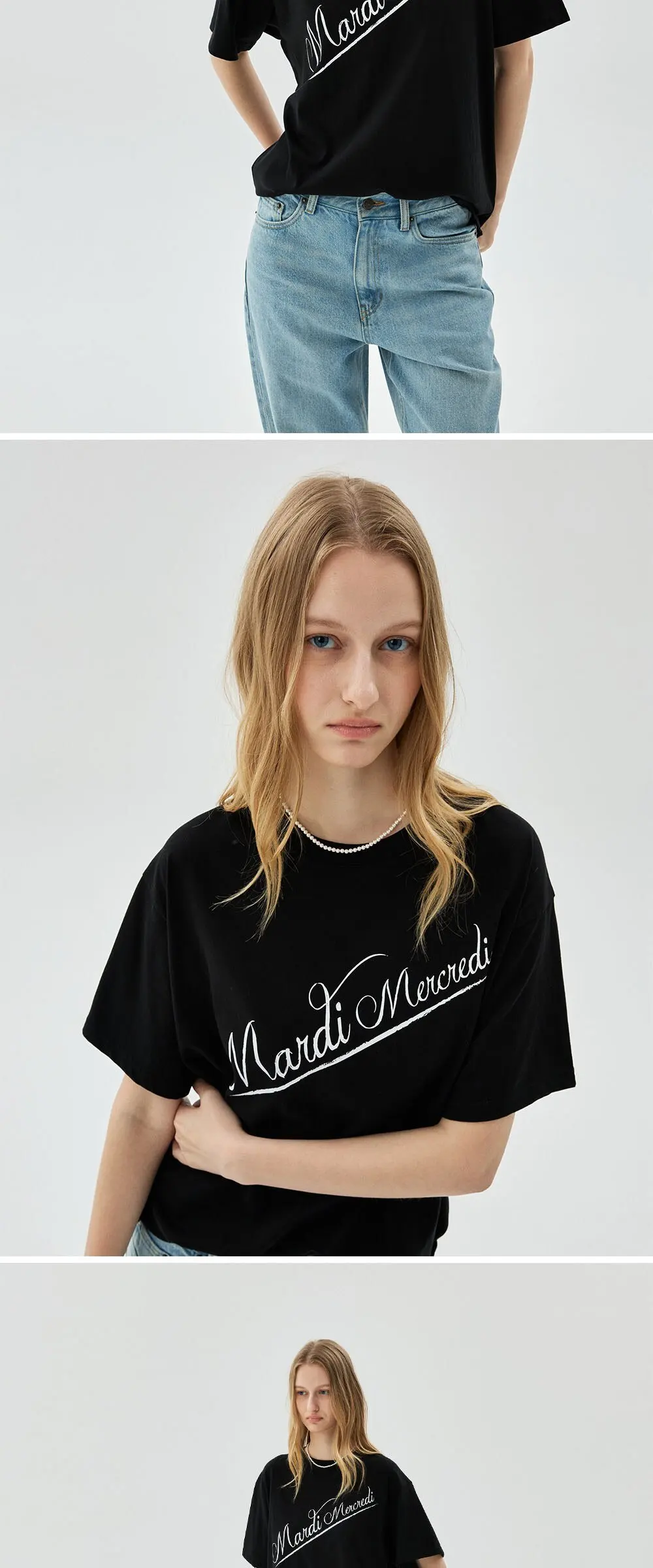 Mardi Mercredi Women's Script Logo Diagonal T-Shirt Detail