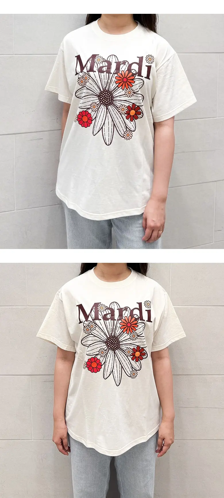 MARDI MERCREDI Women's Slub Cotton FlowerMardi Relaxed T-Shirt Detail